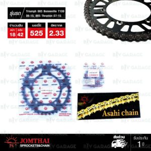 Jomthai ชุดเปลี่ยนโซ่ สเตอร์ โซ่ ZX-ring สีติดรถ + สเตอร์สีดำ Triumph Bonneville T100 06-15