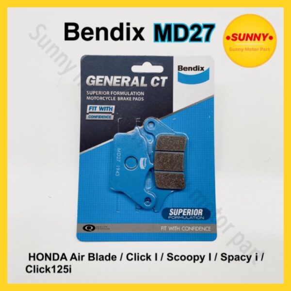 ผ้าเบรคหน้า BENDIX (MD27) แท้ สำหรับ Air Blade / Click I ทุกรุ่น / Scoopy I (ไม่abs) / Spacy i / Click125i คุณภาพเทียบแท้ พร้อมส่ง