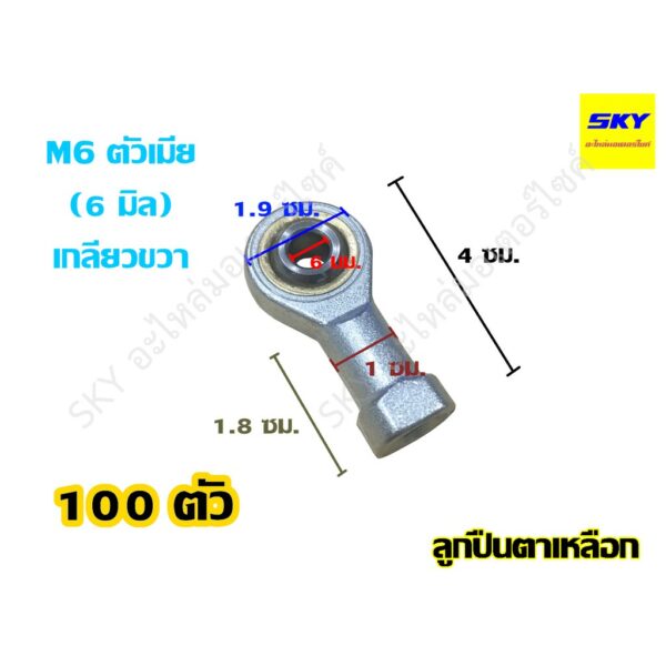 [ขายส่ง 100 ตัว] ลูกปืนตาเหลือก Rod End M6 ขนาดรู 6 มม. ตัวเมีย เกลียวขวา เทียบเท่าน๊อตสกรูเบอร์ 10