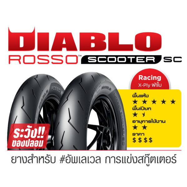 ยาง PIRELLI ขายแยกเส้นลาย ROSSO SCOOTER SC ขอบ 12-15 ราคาเริ่มต้นเส้นละ 2